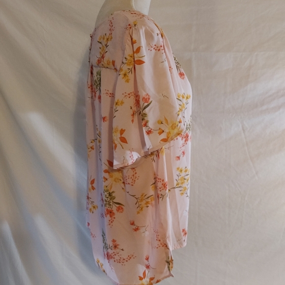 Liz Claiborne Pink Floral Cap Sleeve Blouse Women's Size 1X - Picture 3 of 7